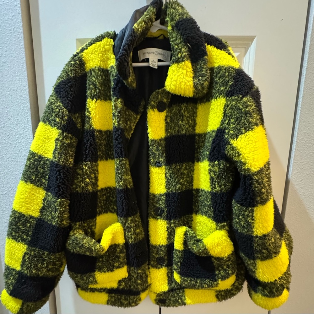 Treasure & Bond Kids Yellow and Black Plaid Puffer Jacket